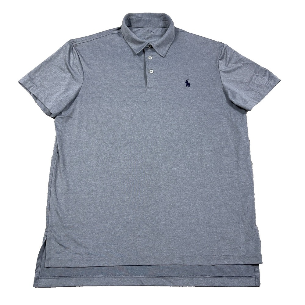 Ralph Lauren Polo Shirt Men Large Gray Blue Pony Performance Golf Wicking Adult‎